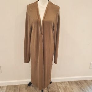Lafayette 148 NY tan long ribbed open cardigan, size XL